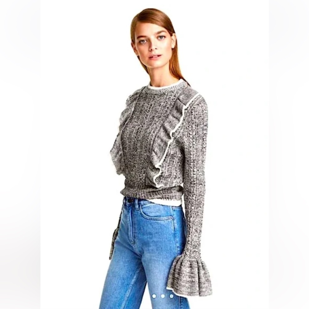 Aiden Size M cotton ruffle sweater bell sleeve marl knit feminine coquette